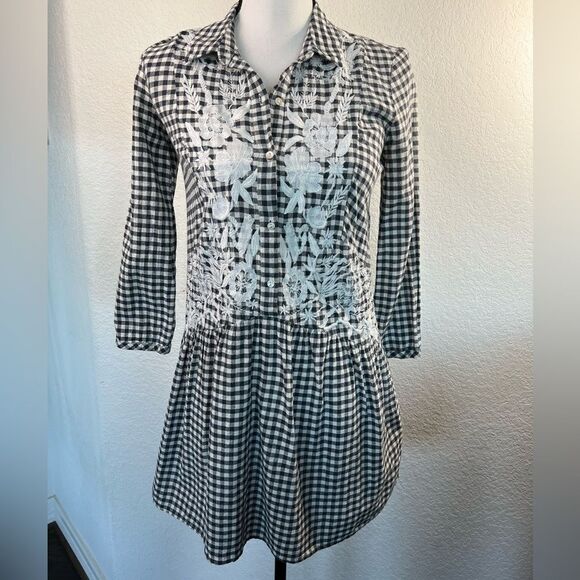 Zara Checkered and Floral Embroidery Mini Dress - Picture 3 of 8
